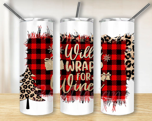Buffalo Plaid Wrap For Wine Skinny Tumbler, Digital PNG Christmas Leopard 20oz Skinny Tumbler Sublimation Designs Sublimation BouDesign 