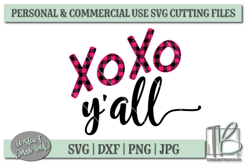 Buffalo Plaid XOXO Y'all SVG File, Valentine's SVG File - So Fontsy