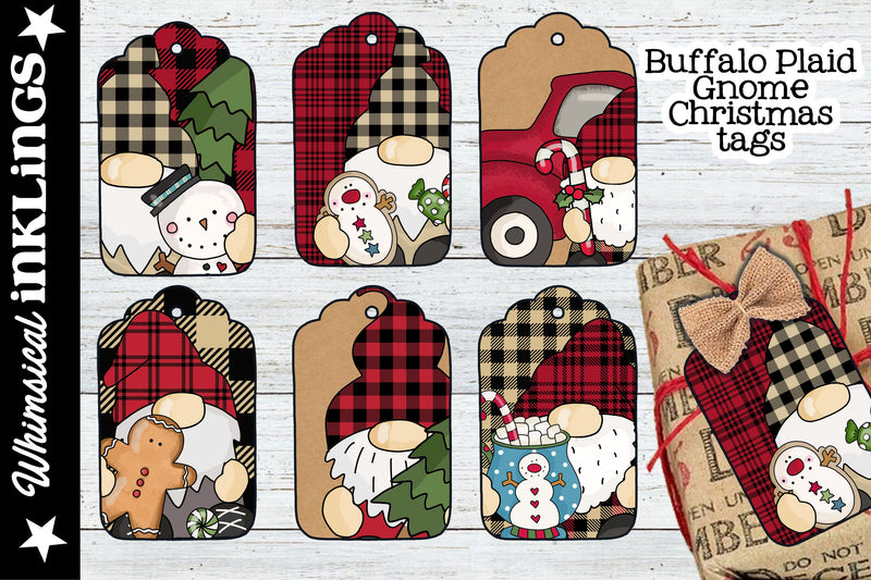 Buffalo Plais Christmas Gnome Tags Sublimation Whimsical Inklings 