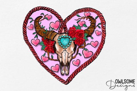 Buffalo Skull Heart Valentine PNG Design Sublimation Owlsome.Designs 