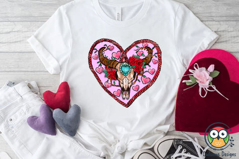 Buffalo Skull Heart Valentine PNG Design Sublimation Owlsome.Designs 