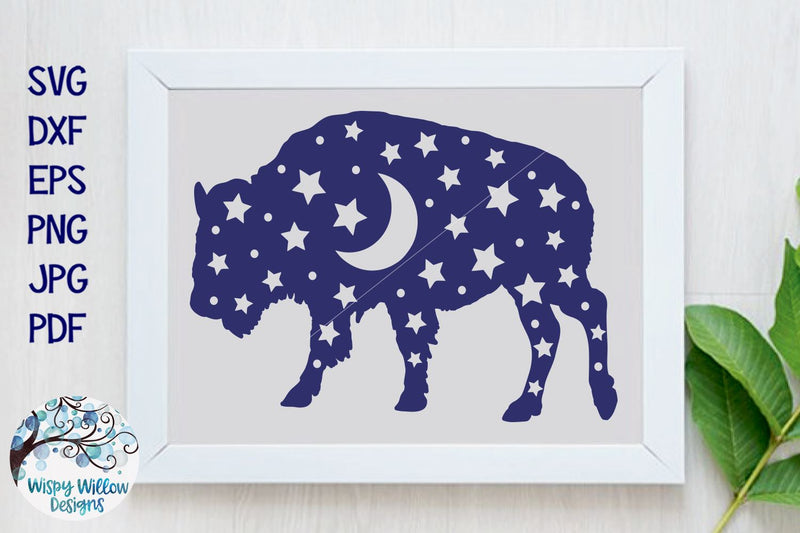 Buffalo with Stars and Moon SVG SVG Wispy Willow Designs 