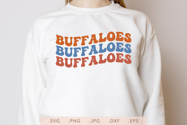 Buffaloes Groovy Vintage Wavy Design SVG DXF JPG PNG EPS | School Team Spirit | Team Shirt Sublimation SVG Nanda Bayu 