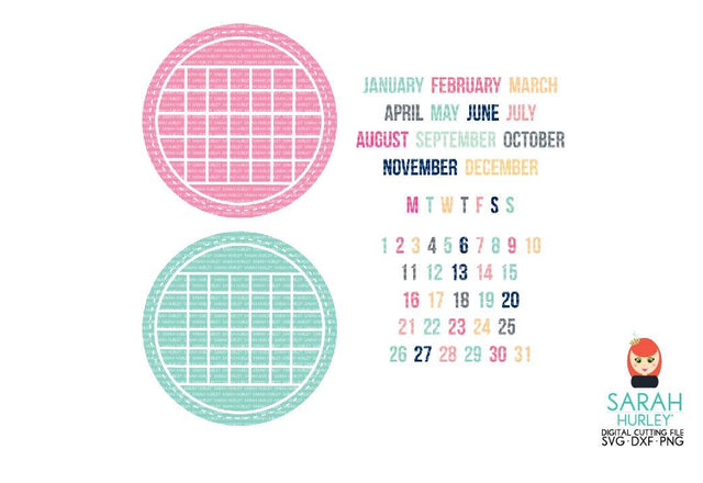 Build A Calendar Stitched Circle SVG Sarah Hurley 
