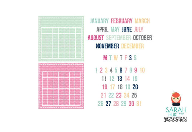 Build A Calendar Stitched Squares SVG Sarah Hurley 