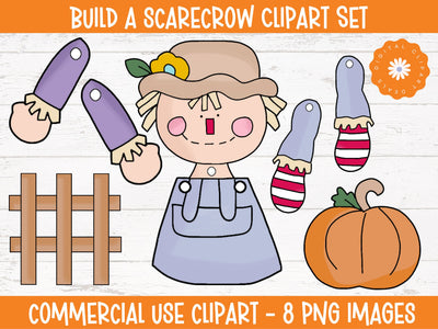 Build a Scarecrow Clipart Set - Fall DIY Project for Kids - Autumn Clipart Sublimation Digital Clipart Deals 