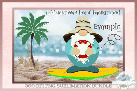 Build Your Own Summer Gnome Set - Sublimation Bundle - 300 dpi PNG - Over 60 Gnome Elements and 5 Beach Backgrounds Included Sublimation Harbor Grace Designs 