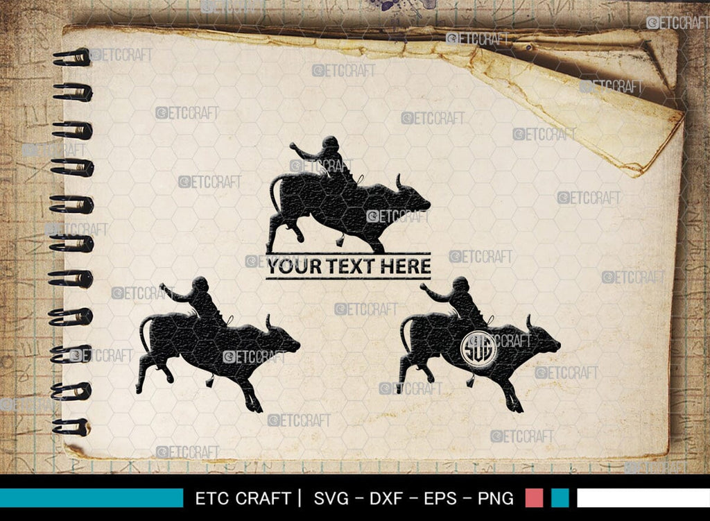Bull Rider Monogram, Bull Rider Silhouette, Bull Svg, Rodeo Svg, Sports ...