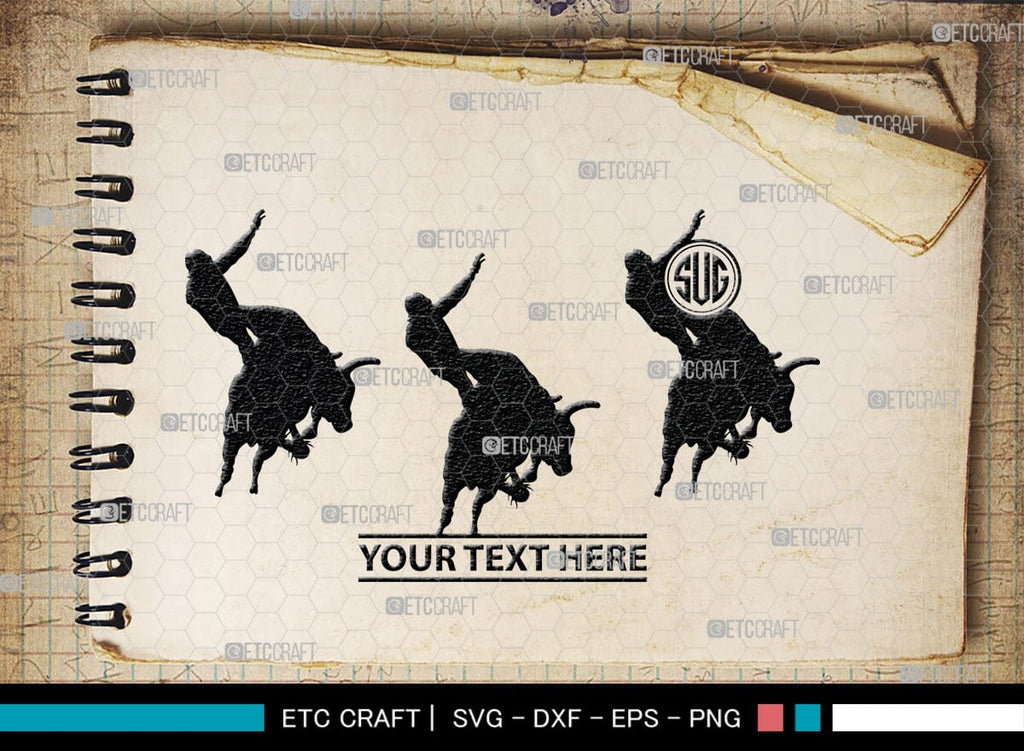 Bull Rider Monogram, Bull Rider Silhouette, Bull Svg, Rodeo Svg, Sports ...