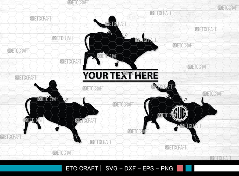 Bull Rider Monogram, Bull Rider Silhouette, Bull Svg, Rodeo Svg, Sports ...