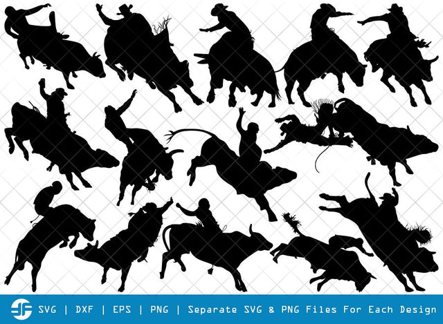 Bull Rider SVG Cut Files | Bull Riding Silhouette Bundle SVG ETC Craft 