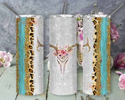 Bull Skull Floral Tumbler Png, Country Leopard Glitter 20oz Tumbler Wrap, Western Turquoise Design Tumbler, Western Country Sublimation Design, Digital Download Sublimation DesignSVG 