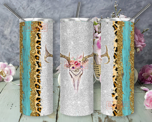 Bull Skull Floral Tumbler Png, Country Leopard Glitter 20oz Tumbler Wrap, Western Turquoise Design Tumbler, Western Country Sublimation Design, Digital Download Sublimation DesignSVG 