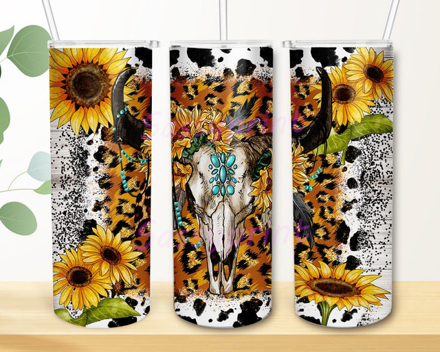 Bull Skull Gemstone Tumbler Png, Western Bull Skull 20oz Skinny Tumbler, Leopard Cow Print Glitter Tumbler Wrap, Bull Skull Sunflower Tumbler Design for Straight, Digital Download Sublimation sassyprint 