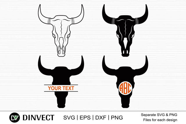Bull Skull Monogram, Bull Skull bundle, Bull skull silhouette, Bull Skull Vector, Horns SVG, Horns Vector, Silhouette, Cricut file, Clipart, Cameo, Vinyl Designs, Iron On Decals, Cricut SVG Dinvect 