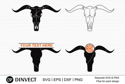 Bull Skull Monogram, Bull Skull bundle, Bull skull silhouette, Bull Skull Vector, Horns SVG, Horns Vector, Silhouette SVG Dinvect 