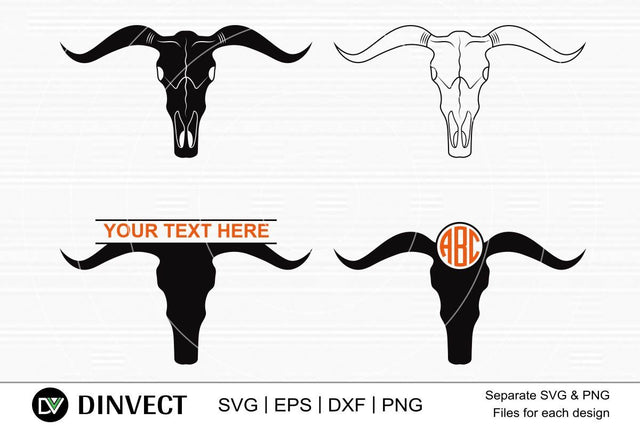 Bull Skull Monogram, Bull Skull bundle, Bull skull silhouette, Bull Skull Vector, Horns SVG, Horns Vector, Silhouette SVG Dinvect 
