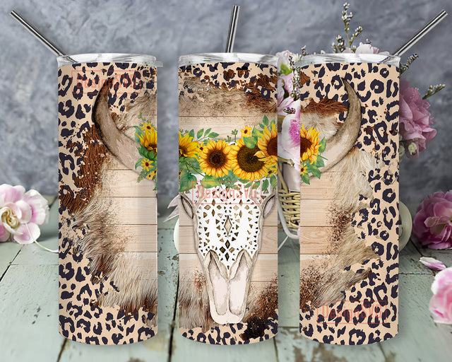 Bull Skull Sunflower Tumbler Png, Leopard Cowhide 20oz Full Tumbler, Western Bull Skull Woonden Tumbler Wrap, Western Country Sublimation Designs, Instant Download Sublimation DesignSVG 