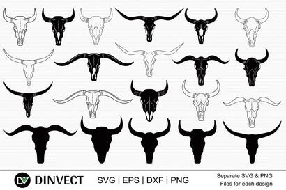 Bull Skull SVG, Bull Skull bundle, Bull skull silhouette, Bull Skull Vector, Horns SVG, Horns Vector, Silhouette, Cricut file, Clipart, Cameo, Vinyl Designs, SVG Dinvect 