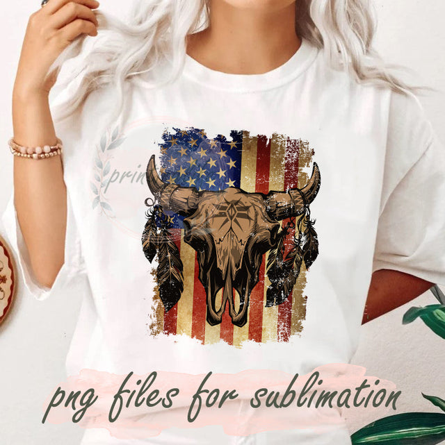 Bull Skull USA Flag Png, Farm American Design Png, Western Bull Skull Png, Western Sublimations Design, Retro Sublimation Png, Digital Downloads Sublimation PrintingLife 
