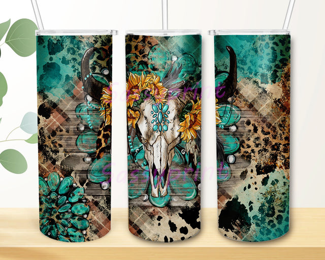 Bull Skull Western Horseshoe Tumbler 20oz Skinny Tumbler Design, Bull Skull tumbler Png, Western Tumbler Png, Digital Download Sublimation sassyprint 