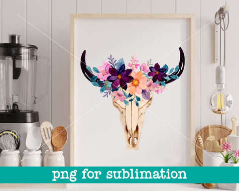 Bull skull with flowers png, Bull skull flowers png, Bull skull flower png, Bull skull png Sublimation MAKStudion 