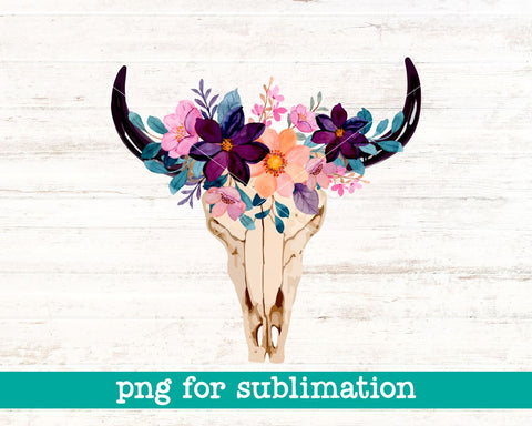 Bull skull with flowers png, Bull skull flowers png, Bull skull flower png, Bull skull png Sublimation MAKStudion 