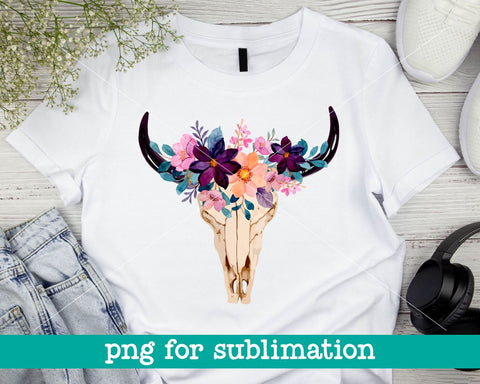 Bull skull with flowers png, Bull skull flowers png, Bull skull flower png, Bull skull png Sublimation MAKStudion 