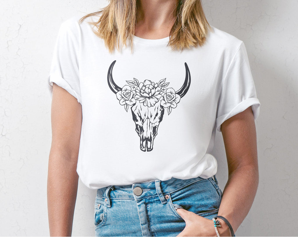 Bull skull with flowers svg, Floral cow skull svg, png files - So Fontsy