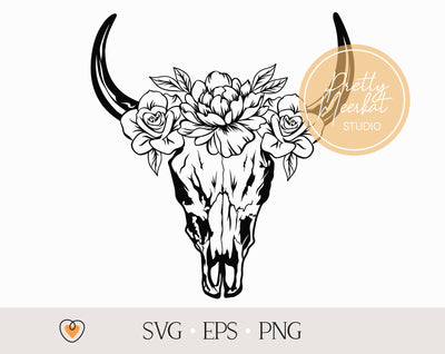 Bull skull with flowers svg, Floral cow skull svg, png files SVG Pretty Meerkat 