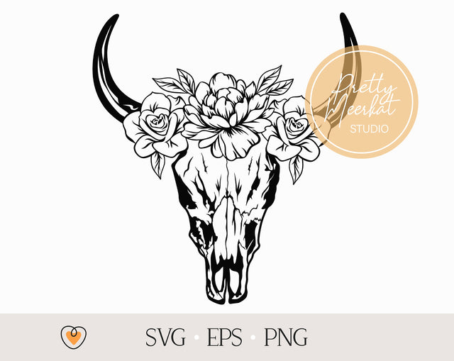 Bull skull with flowers svg, Floral cow skull svg, png files SVG Pretty Meerkat 
