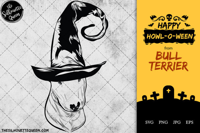 Bull Terrier dog svg portrait clipart vector graphic art Witch hat Halloween dog Cricut cut file cuttable design SVG Loveleen Kaur 