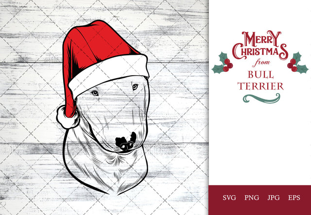 Bull Terrier dog svg portrait clipart vector graphic art Xmas hat Christmas dog Cricut cut file cuttable design SVG Loveleen Kaur 