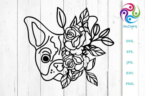 Bulldog With Flowers On Head SVG File SVG Sintegra 