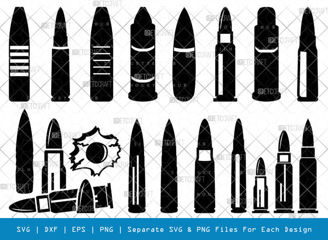 Bullet SVG Cut Files | Bullet Silhouette | Guns Svg | Gun Round Svg | Military Svg | Weapon Svg | Pistol Bullet Svg | Bullet Bundle SVG ETC Craft 