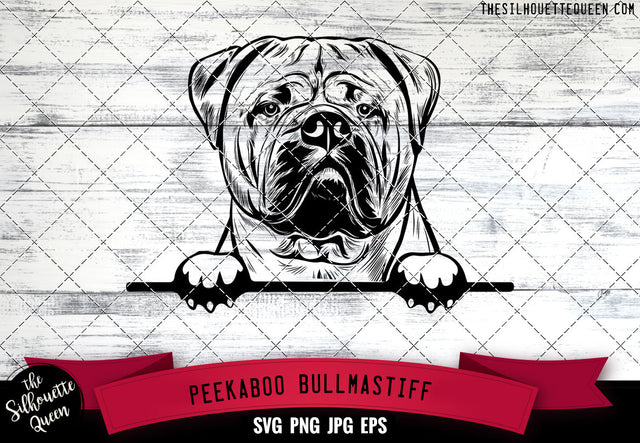 Bullmastiff Peek A Boo | Peekaboo | Peeking Dog Face SVG for Glowforge, Cricut, Laser, Silhouette, Scan n cut files SVG Loveleen Kaur 