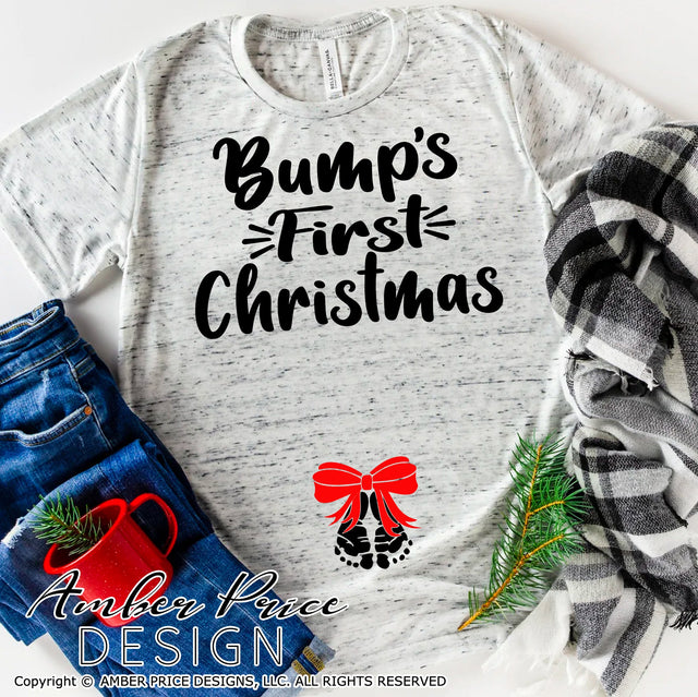 Bump's first Christmas SVG | Christmas Pregnancy Reveal SVG PNG DXF | Winter Maternity SVG for Christmas SVG Amber Price Design 