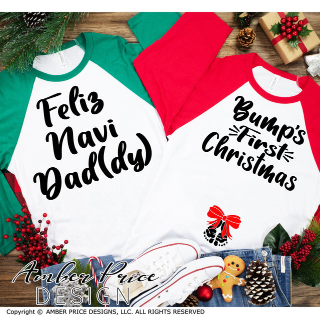 Bump's First Christmas SVG | Feliz Navidaddy SVG | Couple's Christmas Pregnancy Reveal SVG PNG DXF | Winter Maternity SVG for him & her SVG Amber Price Design 