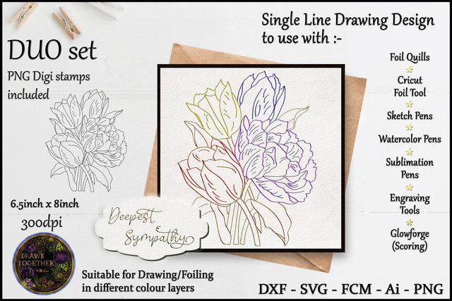 Bunch of Tulips - Single line for Foil Quill | Digi Stamp Sketch DESIGN DrawnTogether with love 