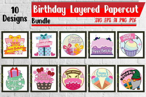 BUNDLE 2 | Birthday Layered Papercut Svg Eps Ai Png Pdf 3D Paper zafrans studio 