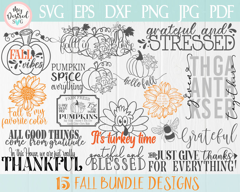 Fall SVG, Fall 15 SVG Bundle, Autumn SVG, Pumpkin Monogram - So Fontsy