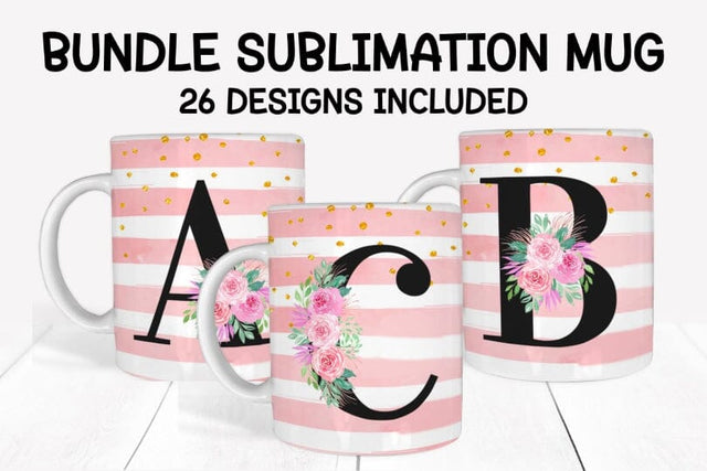 Bundle 26 Monogram mug sublimation designs a-z Sublimation Marilakits 