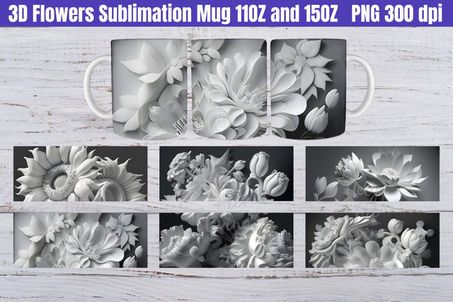 Bundle 3D Flowers Mug Sublimation 11OZ and 15OZ Sublimation Helga Art 