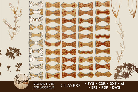 Bundle 50 BOW TIES Patterns Multilayer Laser Cut Files, 3D Designs, Mini Design Bundles SVG LaserCutano 