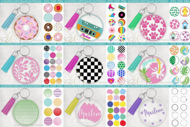 Bundle 96 Files Round Keychain Patterns SVG Marlene Campos 