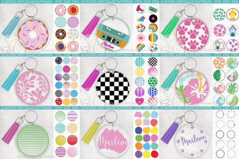 Bundle 96 Files Round Keychain Patterns SVG Marlene Campos 
