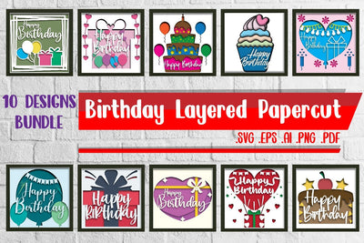 BUNDLE | Birthday Layered Papercut Svg Eps Ai Png Pdf 3D Paper zafrans studio 