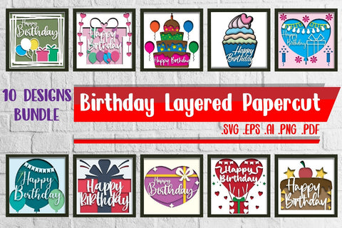 BUNDLE | Birthday Layered Papercut Svg Eps Ai Png Pdf 3D Paper zafrans studio 
