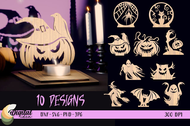 Bundle Candle Holder Halloween 3D Laser Cut. 3D Halloween Laser Cut. SVG Evgenyia Guschina 