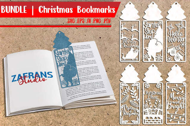 BUNDLE | Christmas Bookmarks Papercut- svg eps ai png pdf 3D Paper zafrans studio 